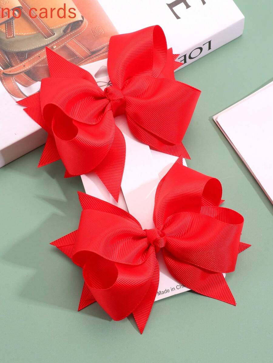 2pcs Red Bow Hair Clips, Fabric Alligator Clip Bow Hair Accessories, Fashion Hair Decor, Suitable For Kids Party Gifts - Red - View 1