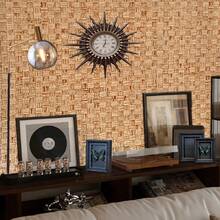 1卷棕色编织地垫墙贴，自粘可移除乙烯基壁纸，适用于厨房台面、店铺装饰、复古浴室、客厅、家居装饰、DIY卧室墙贴，尺寸：17.7 x 393.7/196.8/118.1/39.3英寸 - 棕色 - 查看 7