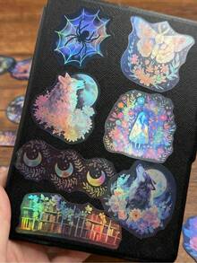 50 piezas de pegatinas láser holográficas impermeables de vinilo para botellas de agua, portátiles, monopatines, scrapbooking, diarios, cuadernos - Multicolor - Ver 7