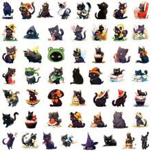 50 Cartoon Black Cat Graffiti Stickers Suitable For Notebooks, Mobile Phone Cases, Water Cups, Skateboards, Helmets, Guitars, Exquisite Creative Decorative Decals, Toys