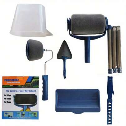 6 pièces/set Outils multifonctionnels de peinture avec rouleau, brosse d'angle, poignée. Rouleaux de peinture murale DIY faciles à utiliser. Brosses de peinture pour la maison.