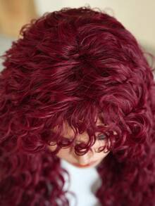 7JHH WIGS 24英寸惊艳蓬松卷曲红色假发，女士款 - 长款蓬松深波浪酒红色假发，带刘海，采用耐热合成纤维制成，适合日常佩戴、音乐节庆典派对角色扮演 - 服装假发配饰 - 毕业礼物 - 酒紅色 - 查看 8