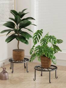 1PC Sturdy Metal Plant Stand With Flower Pot Holder - Rust-Resistant Iron Garden Planter Stand For Indoor & Outdoor Use, Circular Design,Outdoor & Garden - Black - View 6