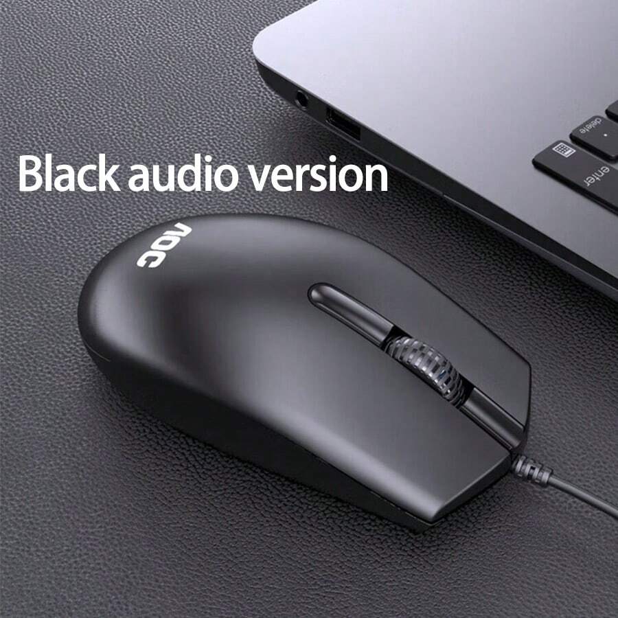 AOC MS100 Universal Mouse For Both Left And Right Hands Ergonomic Symmetrical Design Frosted Sweat-Proof Shell Plug And Play Without Driver Comfortable For Office And Home Use Black With Sound - Black Sound - View 1