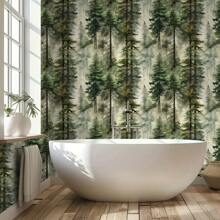 [撕下即贴] 彩色森林壁纸 | 17.5*118 英寸 | 可移除，自粘 | 适用于卧室、客厅、厨房橱柜和家具 | 复古 | 装饰背景