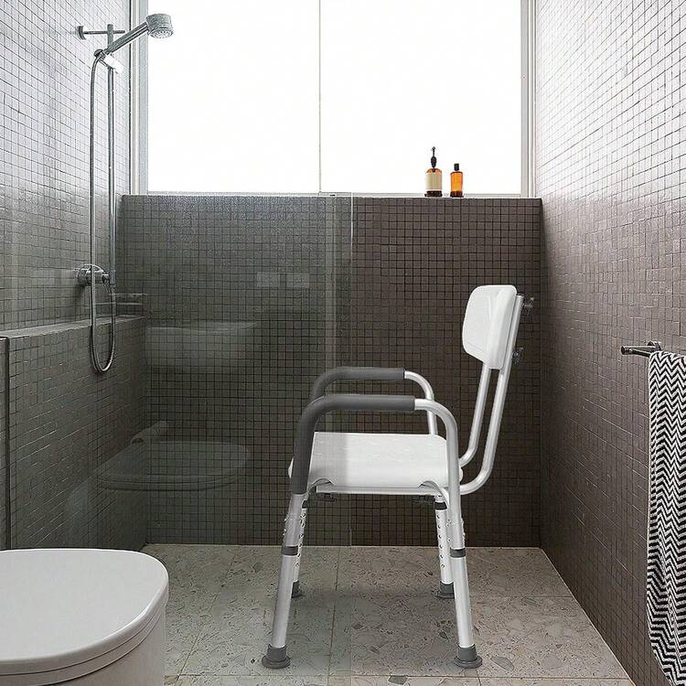 Rectangular Shower Stool Shower Stool Bath Stool Height Adjustable Bath Stool Shower Aid With Armrest And Backrest Height Adjustable For Age, Pregnant Women - 白色 - 查看 10