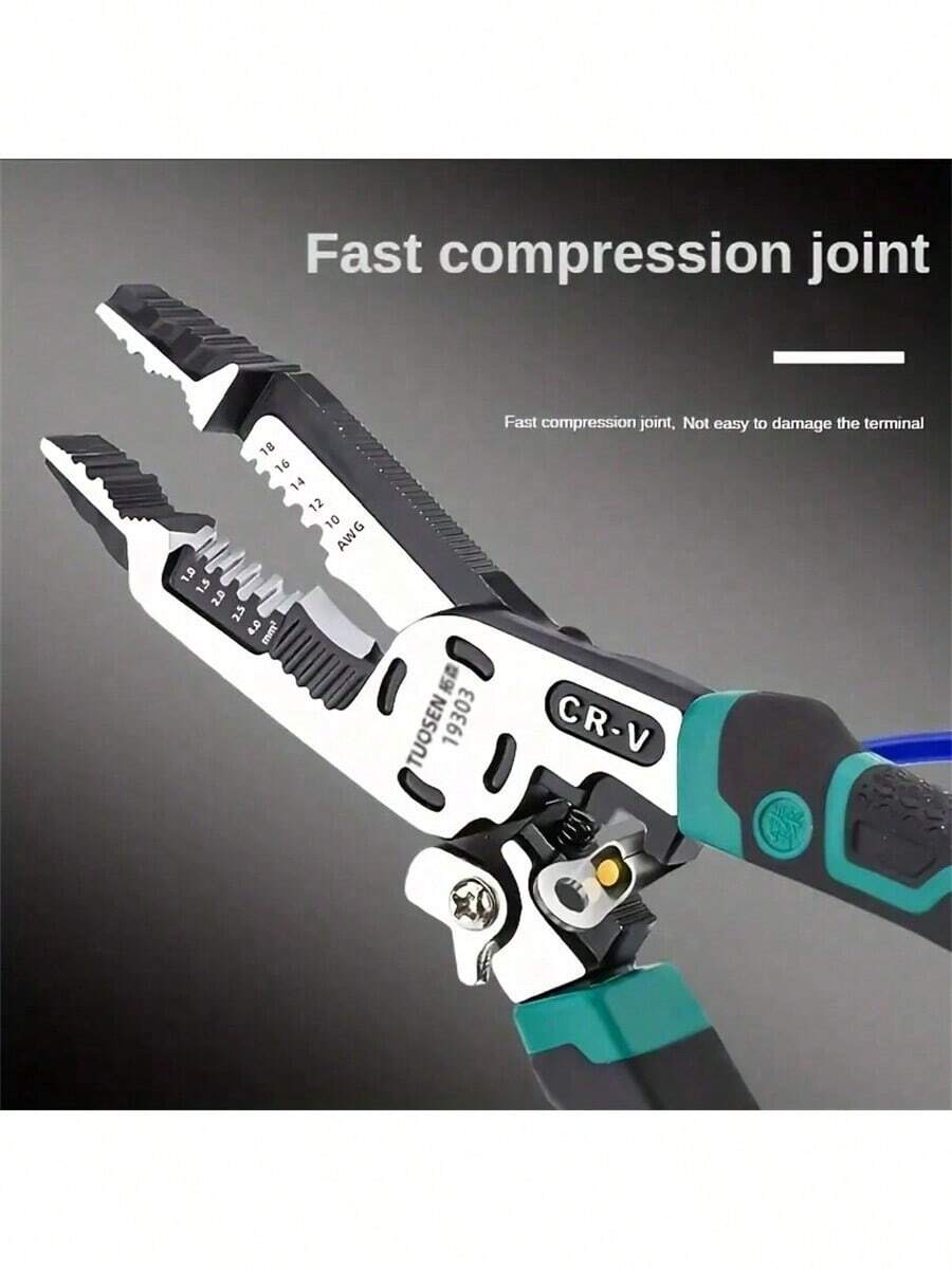 1pc 10-In-1 Electrician's Steel Wire Pliers, Multi-Function Wire Stripper Needle-Nose Pliers Steel Wire Cutter Crimping Tool Household Electrician Pliers