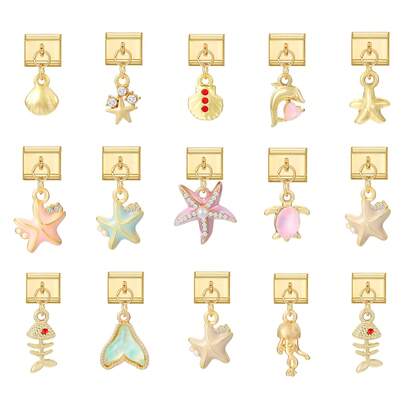 1pc Gold Pendant Modular DIY Bracelet, With Starfish, Shell, Dolphin, Turtle, Seashell Elements, Urban Casual Style, Essential For Halloween & Christmas, Autumn Tones, Local , Practical Fashion, Christmas Style, Charming Design, Stainless Steel Jewelry, Christmas Decor, Autumn Office Style, Party Outfit Guide, Christmas Gift, Christmas Home Decor, Elegant Black Style, Retro Summer, Graceful Outfit