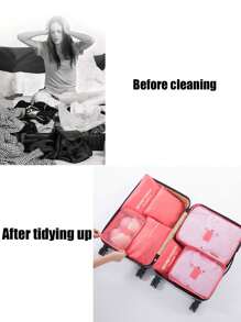 1/6 件套旅行整理袋套装、洗衣袋、衣服拉链储物袋、鞋袋六件套、旅行衣物整理袋、宿舍必备学校学生老师旅行收纳袋套装带内衣袋防水防尘拉链行李返校尼龙、男女学生旅行必备品 - 西瓜粉 - 查看 8