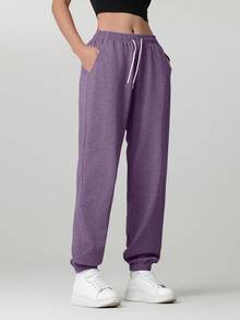 3件套女士纯色休闲裤，带口袋，适合日常穿着、徒步、旅行、远足、跑步、骑行、慢跑等多种场合，春季皆宜。 - 淺灰紫 - 查看 4