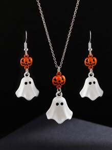 1-3pcs Pumpkin & Ghost Earrings, Cute Enamel Fashion Creative Personalized Versatile Drop Oil Stud Earrings, Pumpkin & Ghost Necklace Suitable For Halloween Party Jewelry