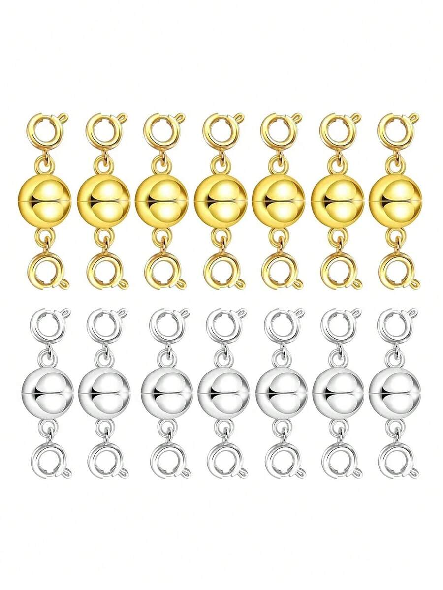 磁力项链扣、双磁力项链扣、镀金和镀银珠宝扣转换器、项链延长器(适用于项链、手链、珠宝制作配件) - 圓球彈簧扣雙頭磁扣 - 查看 1