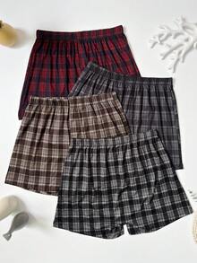 4pcs/Set Men's Plaid Print Airy Shorts, Casual Loose Elastic Waist Pajama Pants, Comfortable Multi-Color Set