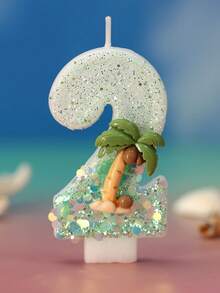 1 buah Lilin Angka Ulang Tahun Pohon Kelapa Pantai Dekorasi Kue Ulang Tahun dengan Glitter, Cocok untuk Perayaan Ulang Tahun - MultiWarna - View 12