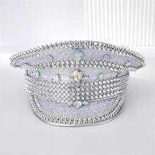 Glitter Captain Hats Luxury Diamond Sequin Captain Caps Bachelorette Hen Party Favors - 飯白色 - 查看 4