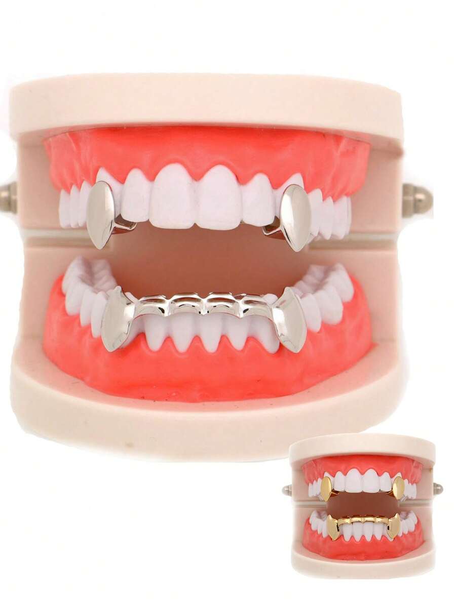 18k Gold Plated Grillz Vampire Dracula Teeth Grillz 1-3pcs Single Fangs And 6 Bottom Grillz Set & Single Teeth - Multicolor - View 1