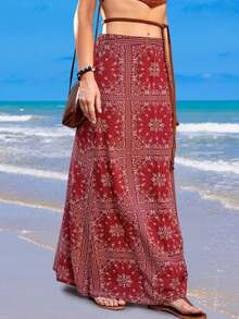 Spring And Summer Popular New Hot Style Fashion Casual Vacation Style Light And Elegant Ladies All-Match Slim Fit Out Home Travel Work Preferred Summer New Fashionable Casual Vacation Style Printed Women's Skirt - 紅色 - 查看 2