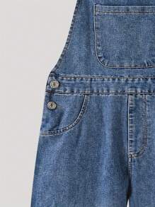 Girls' Retro Casual Denim Bib Pants, Fashion Street Style Loose Straight Leg Jeans Overall For Summer/Spring/Autumn - Medium Wash - View 3