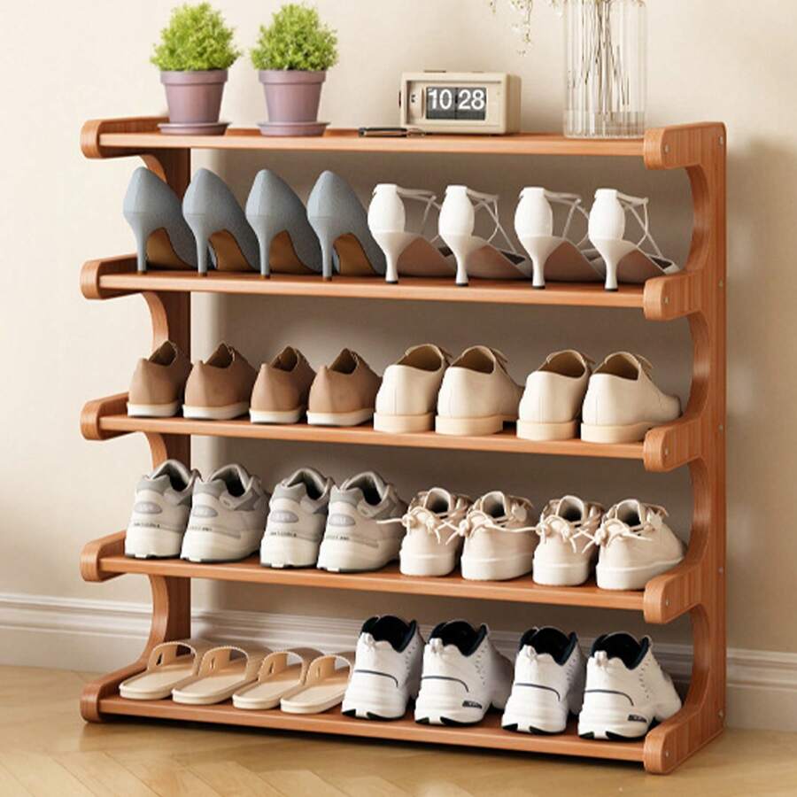 LOVEWE 5/6 Tiers Shoe Rack, Bamboo Shoe Rack, Wooden Shoe Storage Organizers, Shoe Tower For 18 Pairs, Easy To Assemble, Space Saving, Shoe Rack For Front Door Entrance, Entryway, Living Room, Bedroom, Garage - 4層 - 查看 1
