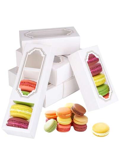 5pcs/10pcs Macaron Box, Cookie Box, White Kraft Paper Gift Box Suitable For Cakes, Cookies, Pies, Donuts