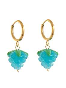 1对夏季时尚水果系列不锈钢精致耳环，樱桃、葡萄、苹果、西瓜、橙子造型，18K镀金，抗氧化，适合妻子和母亲日常佩戴。女士首饰。 - 彩色 - 查看 6