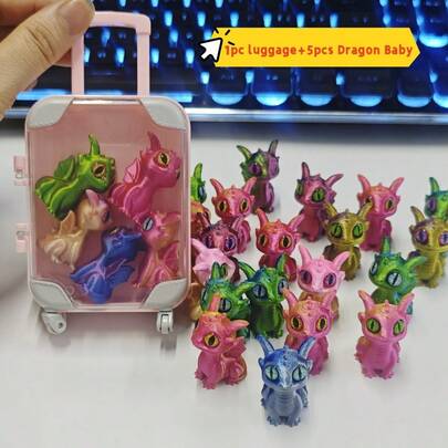 1 vali mini & em bé rồng mini - Vali kéo ABS bền nhiều màu sắc, thiết kế di động phù hợp cho thanh thiếu niên và lưu trữ - Nhà búp bê - Hoàn hảo cho du lịch, tiệc tùng và sắp xếp đồ dùng nhỏ. (Nhiều màu sắc có sẵn, em bé rồng màu ngẫu nhiên)