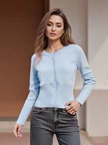 Women's Cropped Cardigan Bolero Shrug Long Sleeve Button Down Knit Sweater For Dresses And Jeans, Sizes S To XL - 藍色 - 查看 4