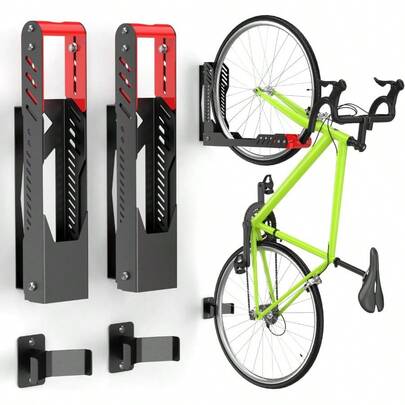 Bike Wall Mount 2 Pack Swivel Bike Rack For Garage No Heavy Lifting Required Wall Bike Hangers Can Holds Up To 77 Lbs Red