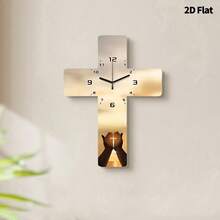2D Flat, 1pc Pray For Faith Decorative Wall Clock, Super Silent Quartz Movement, No Ticking Sound, Decorative Clock For Living Room, Bedroom, Office, Kitchen And Cafe, Perfect For Christmas, New Year, Valentine's Day Gifts - Multicolor - View 2