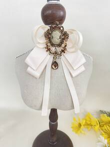 1件女士优雅格子亮片十字装饰复古蝴蝶结，适合派对、舞台表演、招待、聚会，涤纶材质，可用于圣诞装饰连衣裙 - 杏色 - 查看 4