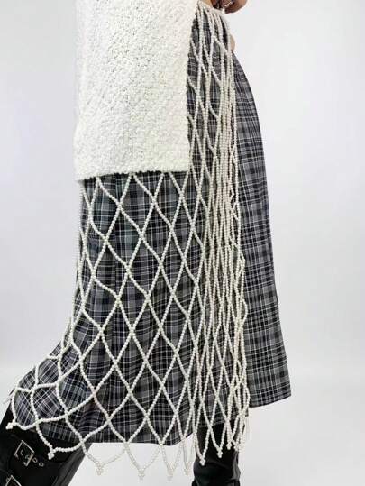 1件新款嘻哈街头朋克风女士仿珍珠长裙时尚珍珠身体链女士长裤