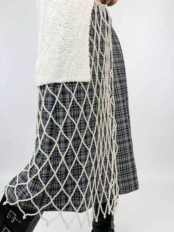 1 pieza Nuevo vestido largo de estilo punk callejero de hip-hop con cadena de Body de perlas falsas para damas, pantalones de moda para damas