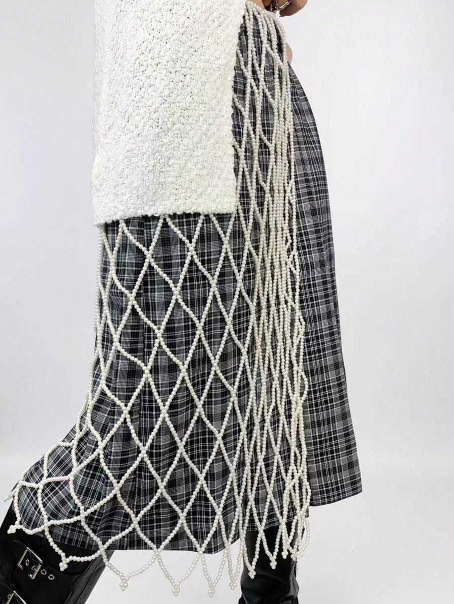 1Pc New Hip-Hop Street Punk Style Ladies Faux Pearl Long Dress Fashion Pearl Body Chain Ladies Trousers With