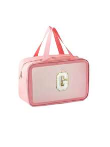 Transparent PVC Toiletry Bag Letters Makeup Bag Waterproof Travel Toiletry Bag Letter Zipper Waterproof Makeup Storage Bag Cosmetic Organizer Bag Organizing & Storage Portable Cosmetic Travel Bag Latter Print Travel Essentials For Holiday Vacation Bag For School Cruise Essentials Toiletry Bag For Women Wash Bag For Travel For Bathroom Large Capacity For Men For Women