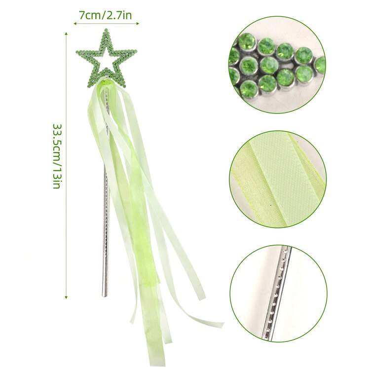 Silver 13-Inch (Approx. 33.0 Cm) Star Wand, Angel Wand, Princess Wand, Fairy Wand, Silver-Plated Wand, Silver Star Wand, Suitable For Christmas, Thanksgiving, And Festival Performance Parties - Green - View 4