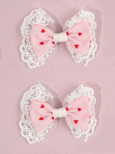 2个可爱蕾丝蝴蝶结发夹，优雅缎面蝴蝶结发卡，适合婚礼、派对、日常佩戴，复古风格女孩发饰