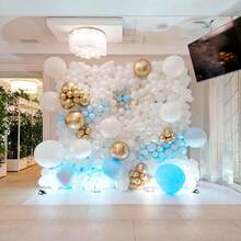 102pcs Blue, Gold & White Balloon Arch & Garland Kit, Chrome Gold Balloons With Macaron Blue & White Latex Balloons For Round Balloon Set, Suitable For Birthday, Wedding, Anniversary, Baby Shower, Gender Reveal - No Power Needed, Fits All Seasons And Father's/Mother's Day Party Decor