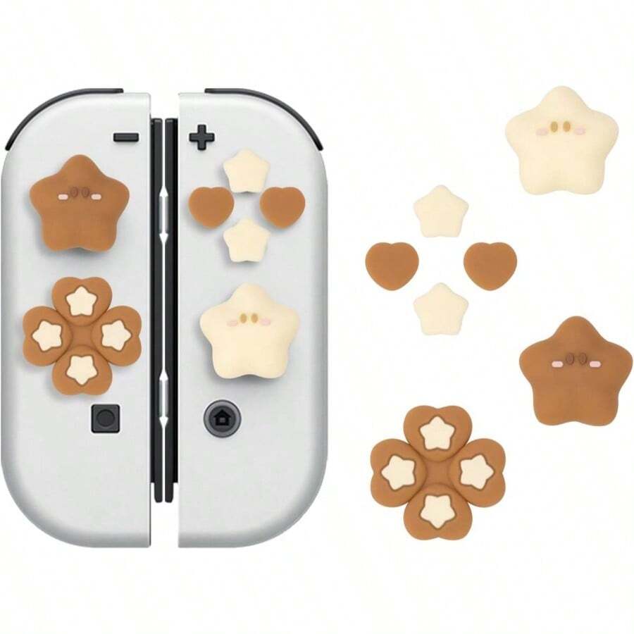 Buttons Sticker Joystick Cover Caps, Cross DPad Button Caps Silicone Thumb Grips Set Compatible With Nintendo Switch/OLED Controller Star Baby - 咖啡棕 - 查看 1