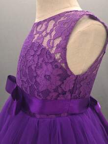 长款公主薄纱连衣裙，女童婚礼礼服，生日派对礼服，独奏礼服，花童礼服 - 紫色 - 查看 5