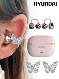  سماعات أذن بلوتوث موضة HYUNDAI HY-C03 مع إكسسوارات سماعات على شكل فراشة، بتصميم مفتوح الأذن، بطارية طويلة الأمد، انخفاض في التأخير، صوت محيطي، موسيقى عالية الجودة، ألعاب، مكالمات، إلغاء الضوضاء، سماعات لاسلكية، لا حاجة لثقب الأذن، إكسسوار أقراط موضة، هدية للنساء