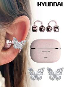 HYUNDAI HY-C03 Fashionable Bluetooth Earphones With Butterfly Earphone Accessories, Open-Ear Style, Long Battery Life, Low Latency, Surround Sound, High-Quality Music, Gaming, Calls, Noise Cancellation, Wireless Earphones, No Piercing Needed, Fashionable Earring Accessory, Gift For Women