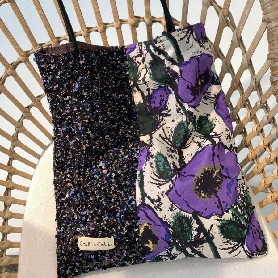 Borsa in tela con design a nicchia e paillettes viola papavero, borsa monospalla di alta qualità in stile pigro per pendolari