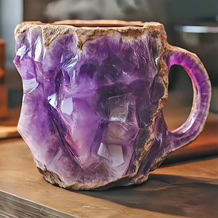 11 Oz Resin Coffee Mug, 130ml Mineral Crystal Coffee Mug With Handle, Elegant Decorative Gifts For Home, Office Halloween, Thanksgiving, Christmas - 深灰色 - 查看 6