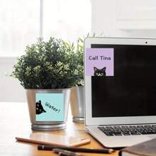 3/6/9/18张装黑色猫咪便签套装，粉色自粘便签本，可爱便签，超强粘性便签卡，送给爱猫人士的礼物，教师办公及学校用品，3x3英寸