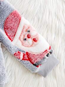 طقم ملابس علوية وبنطلون مطبوع عليه رسوم سانتا كلوز للأطفال الصبيان، ملابس كاجوال للارتداء اليومي، خريف/شتاء - رمادي فاتح - مشاهدة 4