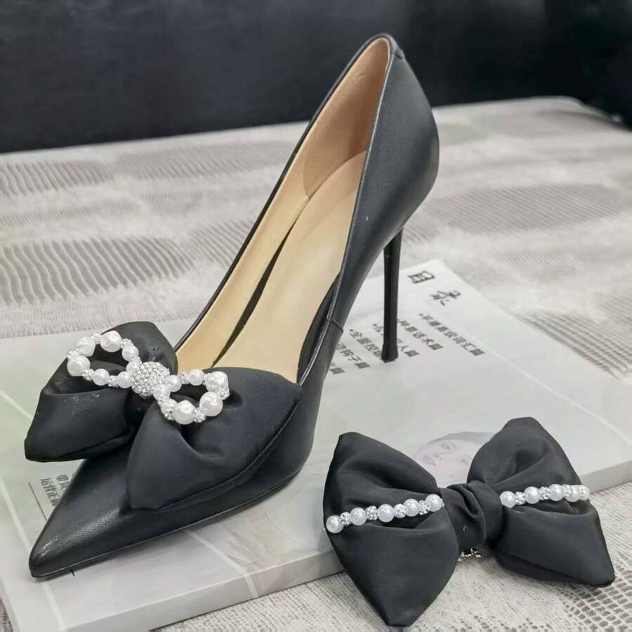 1 Par de Clipes de Sapato com Laço Elegante e Pérola de Strass, Acessórios de Sapato DIY para Festa, Todas as Estações