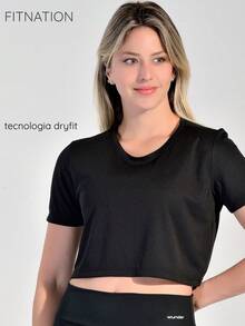 WOMEN'S FITNESS GYM CROPPED TOP IN DRYFIT FABRIC - màu đen - Xem 1