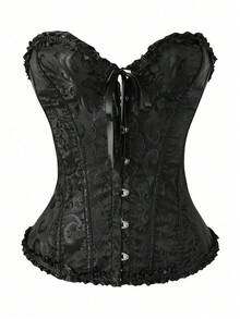 Women's Vintage Overbust Corset Top Gothic Lace Up Sexy Floral Boned Corset Overbust Body Shaper Slimming Waist Trainer Bustier Shapewear Lingerie Bodyshaper Corsets Top - Black - View 1