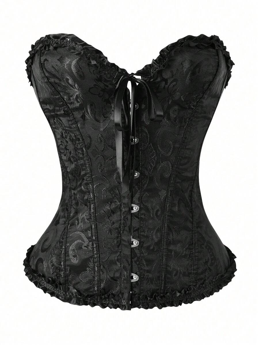 Women's Vintage Overbust Corset Top Gothic Lace Up Sexy Floral Boned Corset Overbust Body Shaper Slimming Waist Trainer Bustier Shapewear Lingerie Bodyshaper Corsets Top - Black - View 1