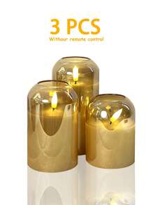 3支装无焰蜡烛灯，带定时/遥控功能，电池供电，许愿蜡烛灯，无异味蜡烛灯，优质透明玻璃罩，3支逼真火焰柱状蜡烛，温暖火焰，适用于家居、卧室、婚礼、求婚、圣诞节、万圣节、情人节、公司聚会等场合 - 金色 - 查看 13